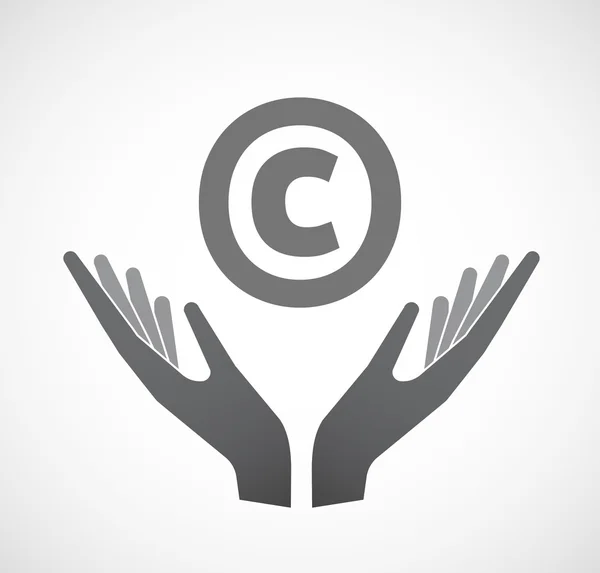 Manos aisladas que ofrecen icono con el signo de copyright — Archivo Imágenes Vectoriales