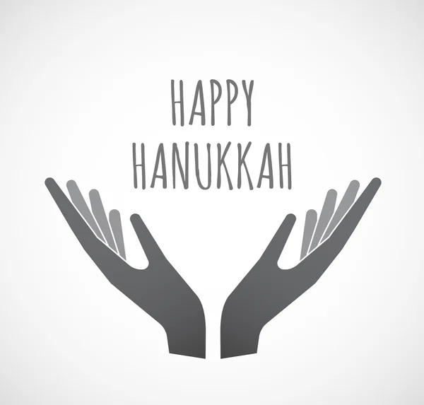 Изолированные руки, предлагающие значок с текстом HAPPY HANUKKAH — стоковый вектор