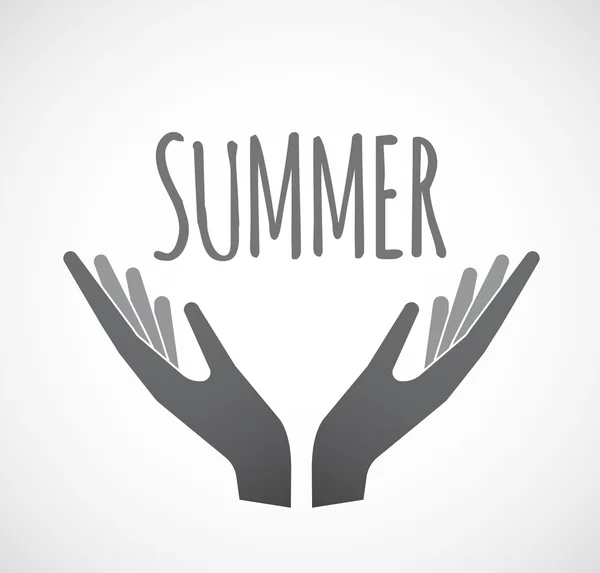 Geïsoleerde handen aanbieden van icoon met de tekst zomer — Stockvector