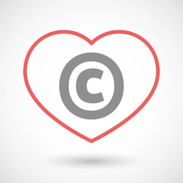 Icono de corazón de arte de línea aislada con el signo de copyright — Archivo Imágenes Vectoriales