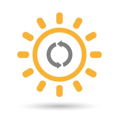 İzole satırı sanat güneş simgesi bir yuvarlak geri dönüşüm işareti ile