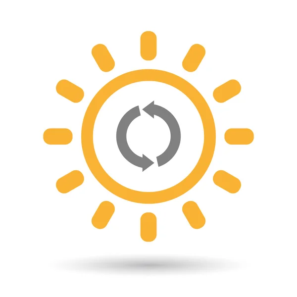 Isolierte Linie Kunst Sonne Symbol mit einem runden Recycling-Zeichen — Stockvektor
