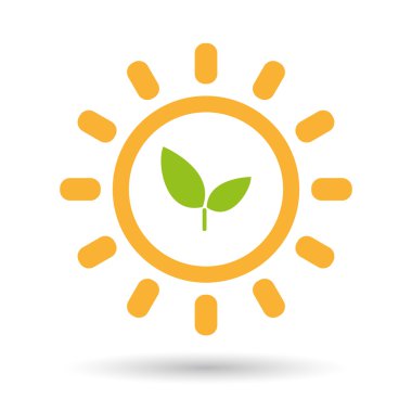 İzole satırı sanat güneş simgesi bir bitki ile