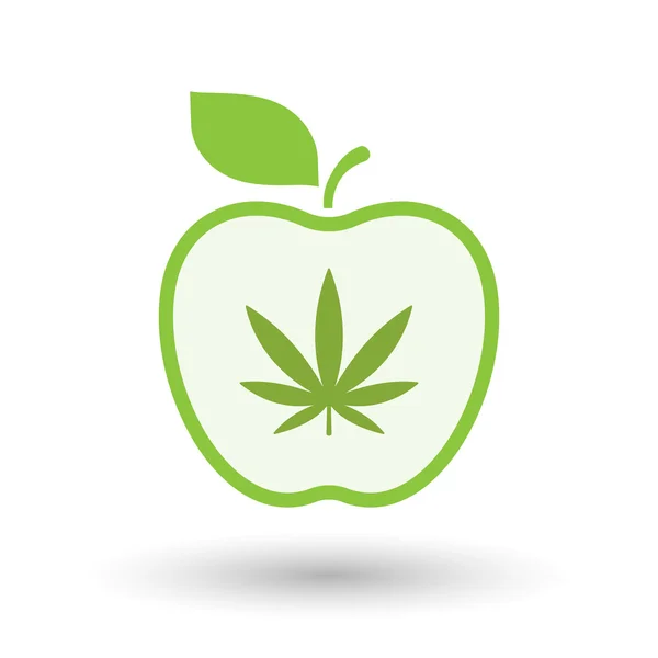 Απομονωμένη γραμμή εικονίδιο apple τέχνης με ένα φύλλο μαριχουάνα — Διανυσματικό Αρχείο