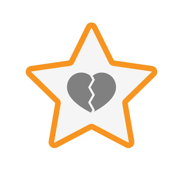 Ícone de estrela de arte de linha isolada com um coração partido — Vetor de Stock