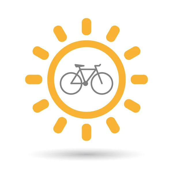 Isolato linea arte sole icona con una bicicletta — Vettoriale Stock