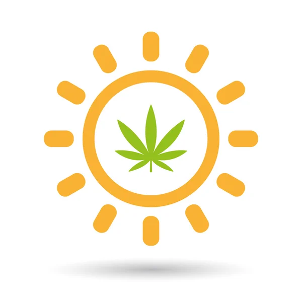 마리화나 잎과 절연된 라인 아트 태양 아이콘 — 스톡 벡터