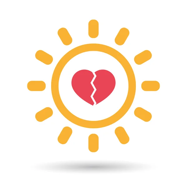 Geïsoleerde lijn kunst zon icoon met een gebroken hart — Stockvector