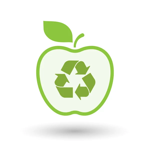 Icono de manzana de arte de línea aislada con un signo de reciclaje — Vector de stock