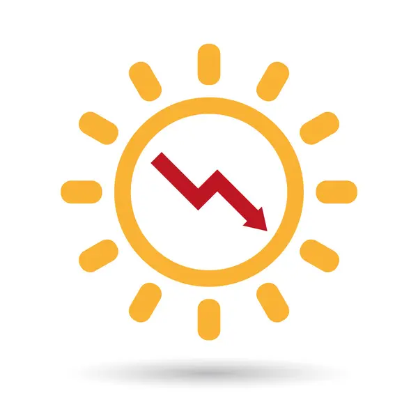 Ícone de sol de arte de linha isolada com um gráfico descendente — Vetor de Stock