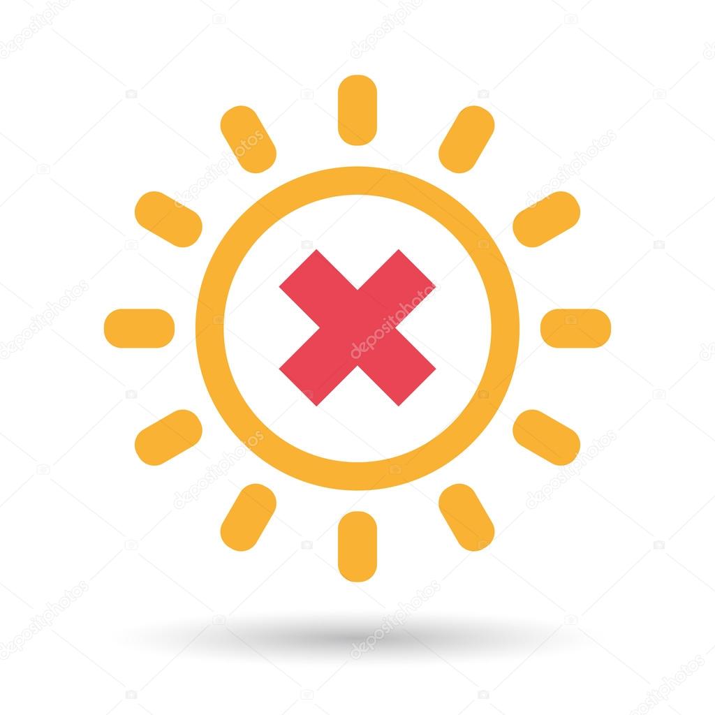 Isolated  line art sun icon with an x sign