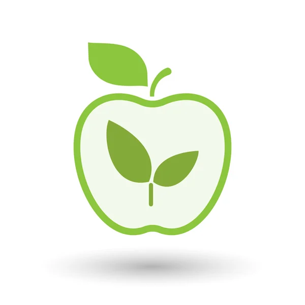 Icono de manzana de arte de línea aislada con una planta — Vector de stock