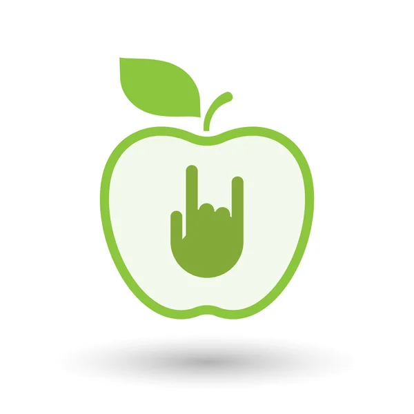Icono de manzana de arte de línea aislada con una mano mecedora — Vector de stock