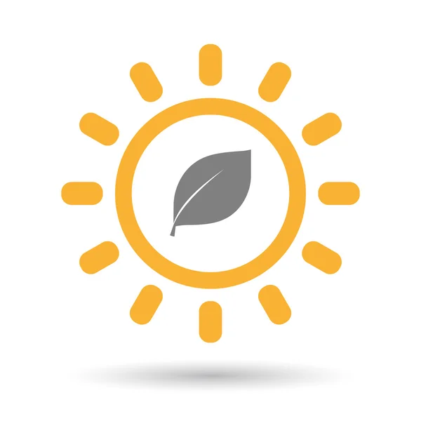 잎과 절연된 라인 아트 태양 아이콘 — 스톡 벡터