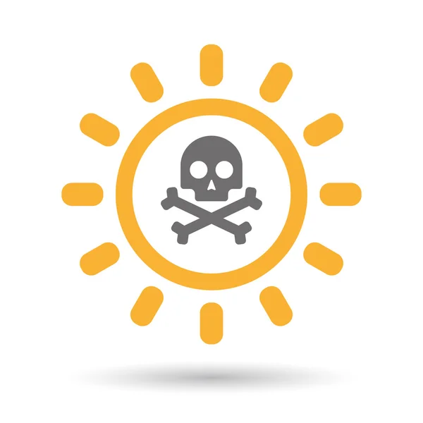 Isolated  line art sun icon with a skull — Stock Vector