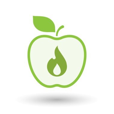 İzole satırı sanat elma simgesi ile bir alev