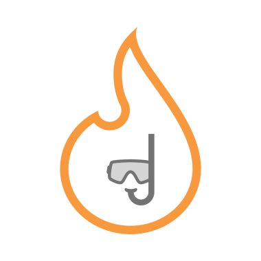 İzole satırı sanat alev simgesi ile bir dalış koruyucu gözlük