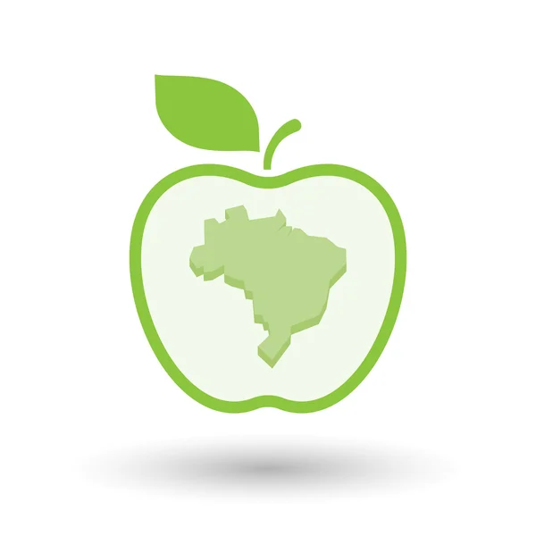 Isolata icona linea arte mela con una mappa del Brasile — Vettoriale Stock