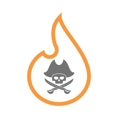 İzole satırı sanat alev simgesi bir korsan kafatası ile