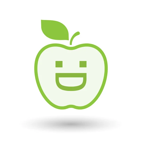 Icono de manzana de arte de línea aislada con una cara de texto risueño — Vector de stock