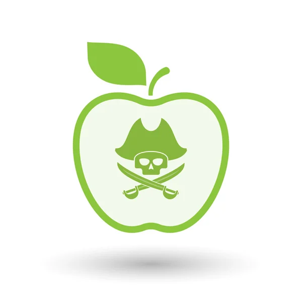 Isolated  line art  apple icon with a pirate skull — Stock Vector