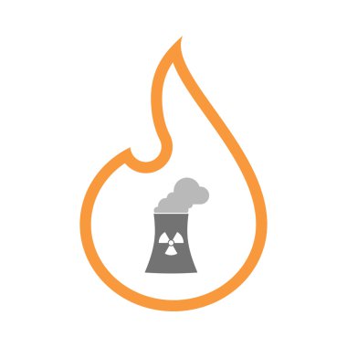 İzole satırı sanat alev simgesi ile bir nükleer güç istasyonu