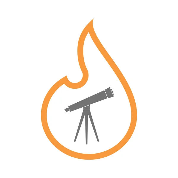 Isolée icône de flamme d'art de ligne avec un télescope — Image vectorielle