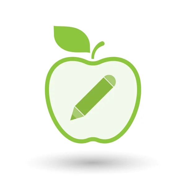 Icono de manzana de arte de línea aislada con un lápiz — Vector de stock