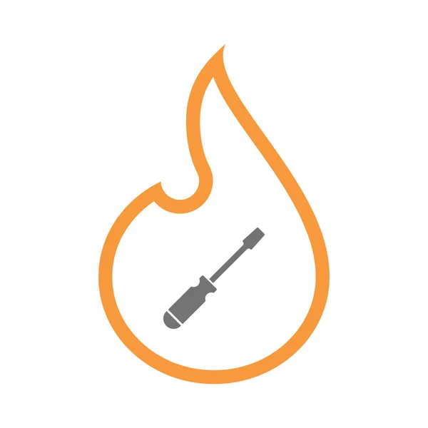 Izolované linie umění plamen ikona šroubovákem — Stockový vektor