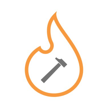 İzole satırı sanat alev simgesi bir çekiç ile