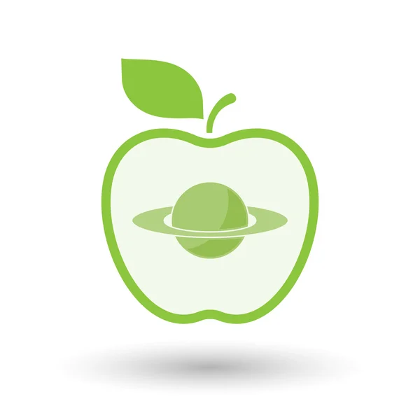 Linea isolata icona arte mela con il pianeta Saturno — Vettoriale Stock