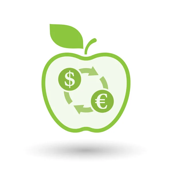 Isolated  line art  apple icon with a dollar euro exchange sign — Stock Vector