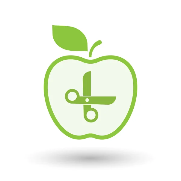 Ícone de maçã de arte de linha isolada com uma tesoura — Vetor de Stock