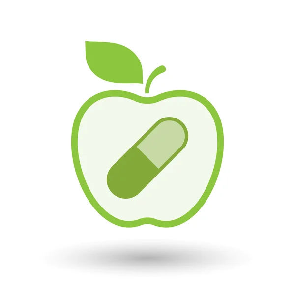 Isolated  line art apple icon with a pill — Stock Vector