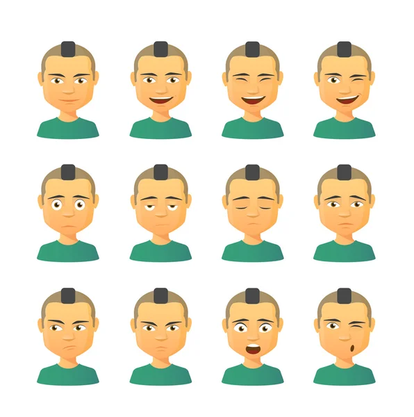 Male avatar expression set — Stock Vector
