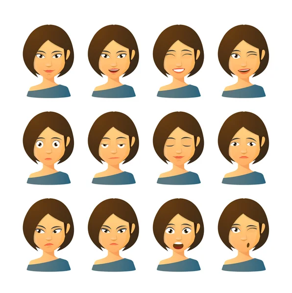 Female avatar expression set — Stock Vector