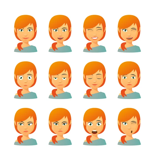 Female avatar expression set — Stock Vector