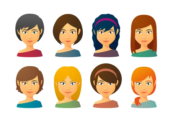 Avatares femeninos con varios estilos de cabello — Vector de stock