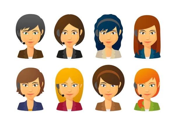 Kulaklık takmış telemarketing kadın avatarları — Stok Vektör
