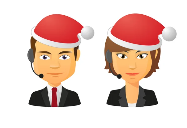 Ensemble avatar de télémarketing portant des chapeaux de Père Noël — Image vectorielle