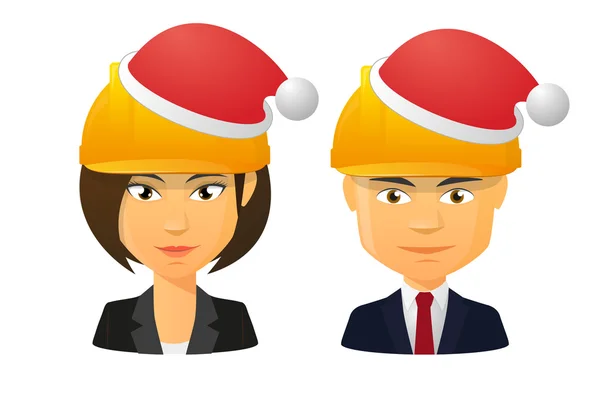 People wearing a work hat and a santa hat — Stock Vector