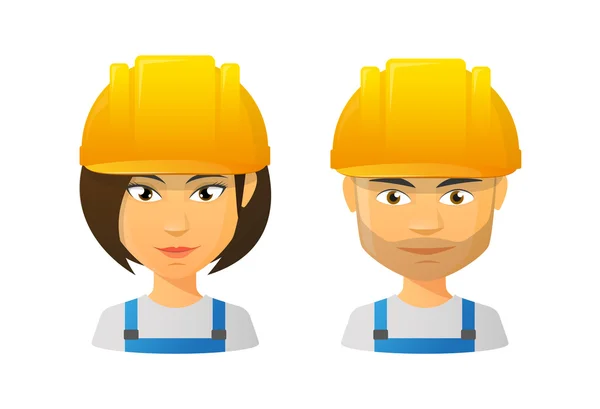 People wearing a work hat avatar set — Stock Vector