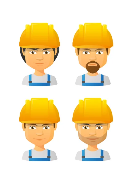 People wearing a work hat avatar set — Stock Vector
