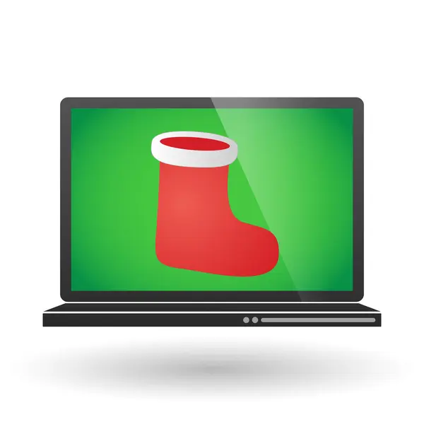 Laptop with a christmas sock — Stock Vector