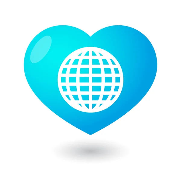 Corazón con un signo del mundo — Vector de stock