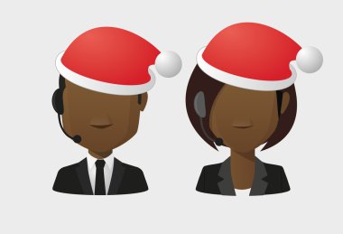 santa şapka avatar giyen kadın ve erkek operatör ayarla