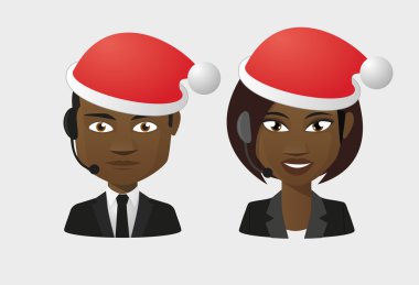 santa şapka avatar giyen kadın ve erkek operatör ayarla