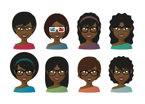 Avatares femeninos con gafas — Vector de stock