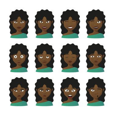 kadın karikatür avatar ifade kümesi