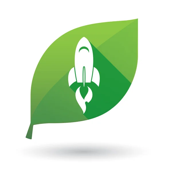 Icono de hoja verde con un cohete — Archivo Imágenes Vectoriales